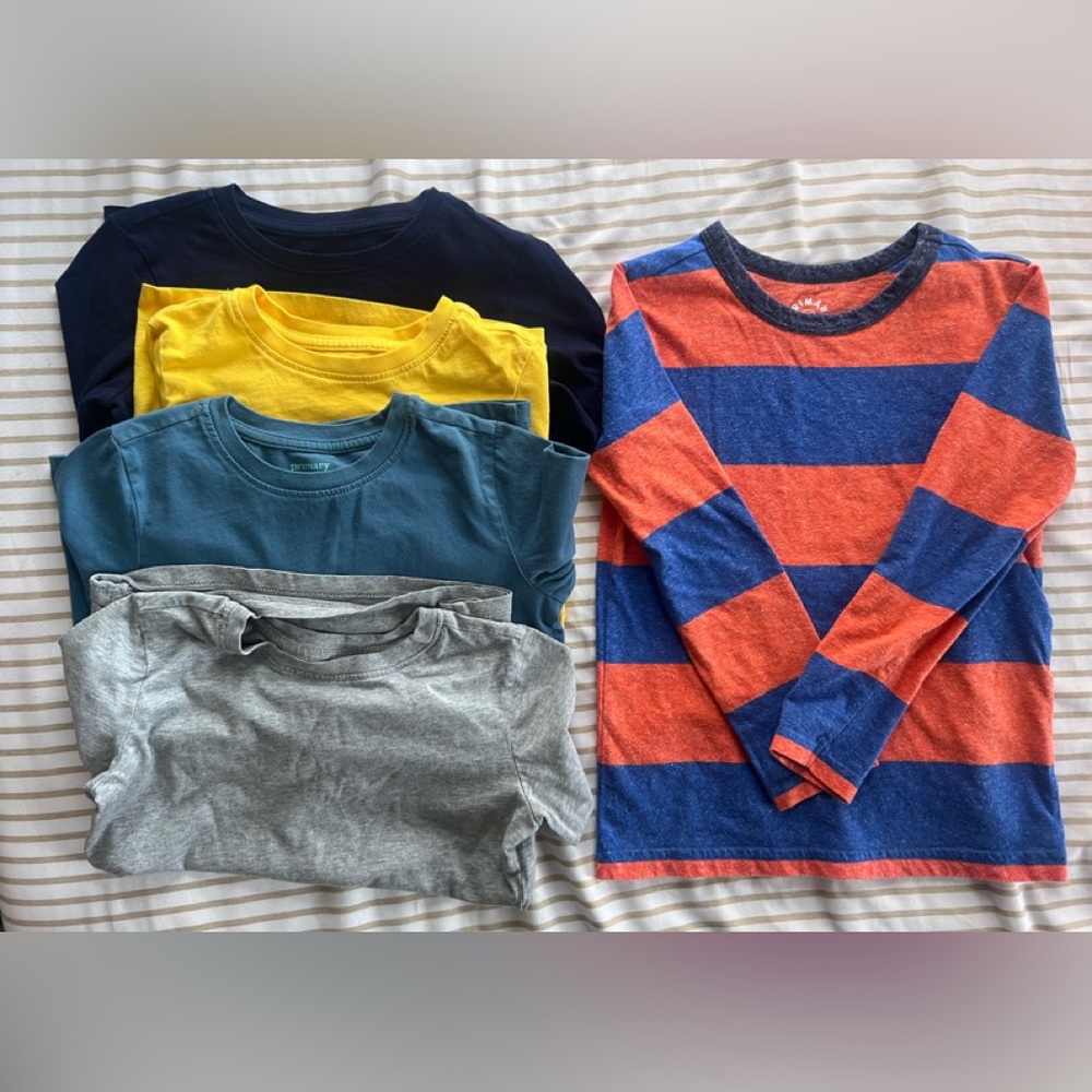 5 primary long sleeve tees size 6-7